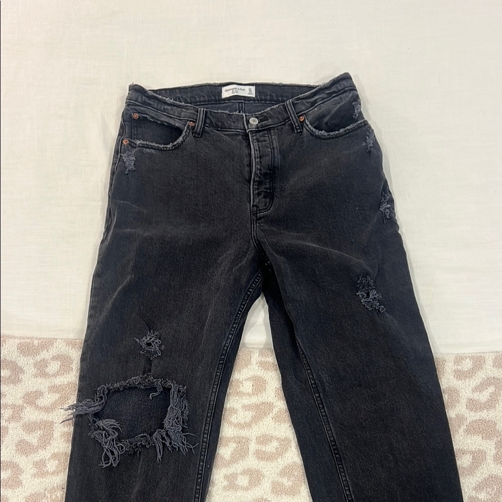 Abercrombie Black Washed Distressed Jeans SHORT